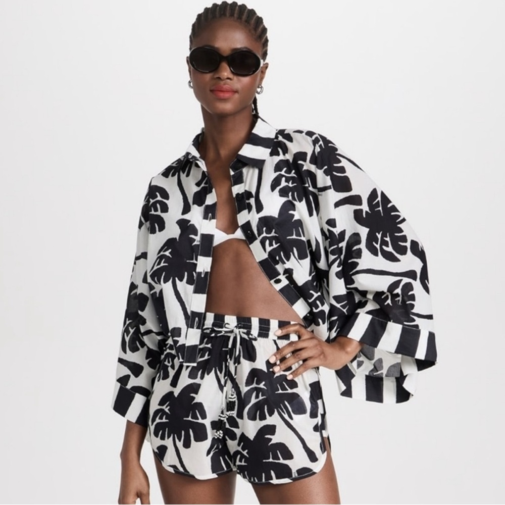 FARM Rio Black and White Tropical Print Swim Coverup Set
